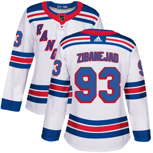 Adidas Rangers #93 Mika Zibanejad White Road Authentic Women's Stitched NHL Jersey